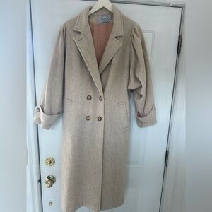 VTG Freddi Gail Wool Blend Herringbone Trench Coat Beige Women's L/XL